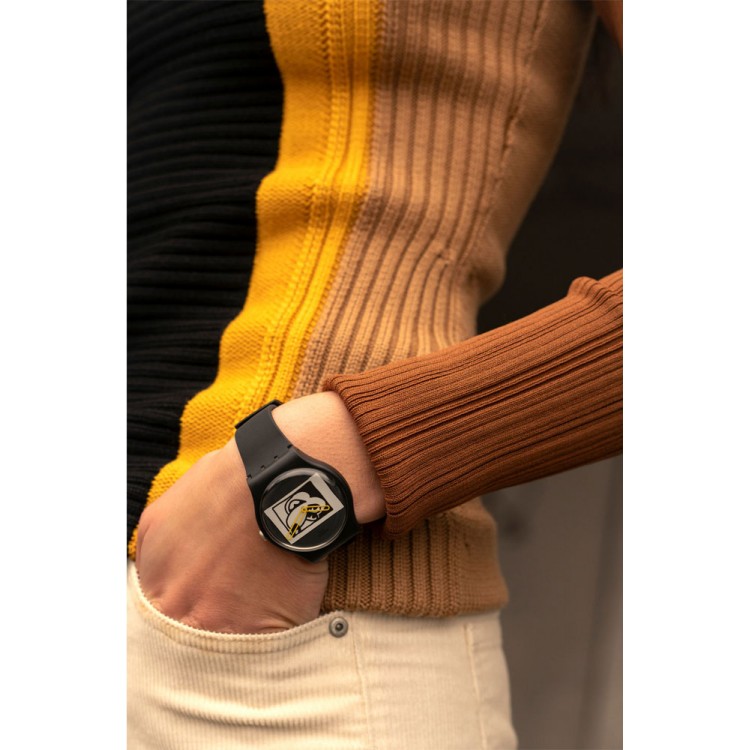 Ceas Swatch, Keith Haring Mickey Blanc Sur Noir SUOZ337 Ceas Swatch, Keith Haring Mickey Blanc Sur Noir SUOZ337