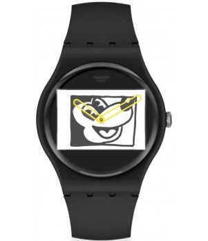 Ceas Swatch, Keith Haring Mickey Blanc Sur Noir SUOZ337