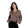 Bluza Dama cu Decolteu in V, Satin Leopard, Maro