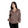 Bluza Dama cu Decolteu in V, Satin Leopard, Maro