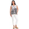 Bluza Dama fara Maneci Alb Negru cu Imprimeu Floral