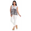 Bluza Dama fara Maneci Alb Negru cu Imprimeu Floral