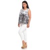 Bluza Dama fara Maneci Alb Negru cu Imprimeu Floral