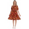 Rochie cu Volane Dama V279, Rosu cu imprimeu multicolor