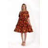 Rochie cu Volane Dama V279, Rosu cu imprimeu multicolor