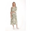 Rochie Lunga Dama V271, crem cu imprimeu floral verde