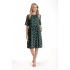 Rochie Medie Dama V273, Verde inchis cu buline albe