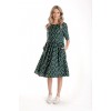 Rochie Medie Dama V273, Verde inchis cu buline albe