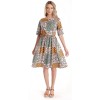 Rochie Medie Dama V275, Imprimeu Combinat Crem, Mustar si Verde