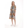 Rochie Medie Dama V275, Imprimeu Combinat Crem, Mustar si Verde
