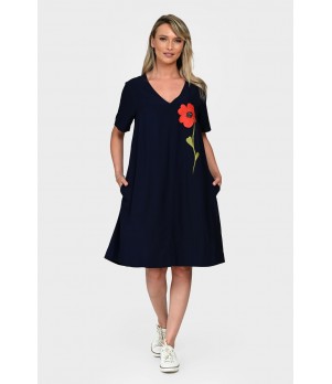 Rochie Dama, Eranthe, V-Neckline, cu Pictura Realizata Manual V342