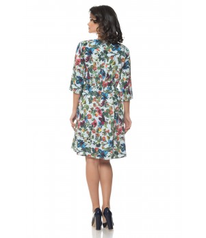 Rochie Multicolor cu snur in talie si model floral Rochie Multicolor cu snur in talie si model floral