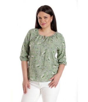 Bluza Dama, IE, Verde cu imprimeu floral si maneca 3 sferturi