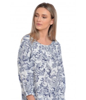 Bluza Dama, Alb Bleumarin Ampla cu model Bluza Dama, Alb Bleumarin Ampla cu model