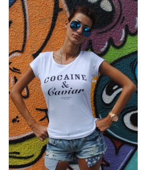 Tricou dama alb - Cocaine & Caviar Tricou dama alb - Cocaine & Caviar